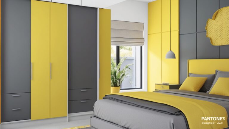 A Bedroom Design Using Grey and Yellow Modular Furniture