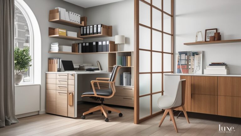 A Completely Useful Corner for a Home Office with Floating Shelves