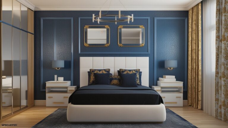 Interior Design of a Contemporary Blue and White Bedroom