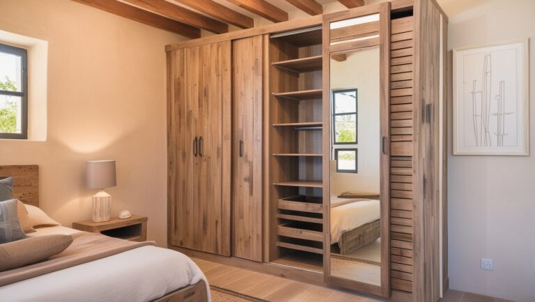 A Pull-out Mirror and Storage in a Rustic Wardrobe