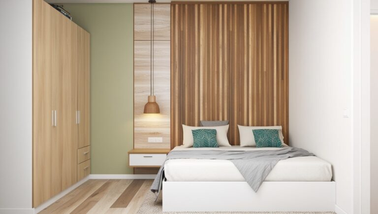 A Study Unit and 4-Door Wardrobe in a Small Bedroom
