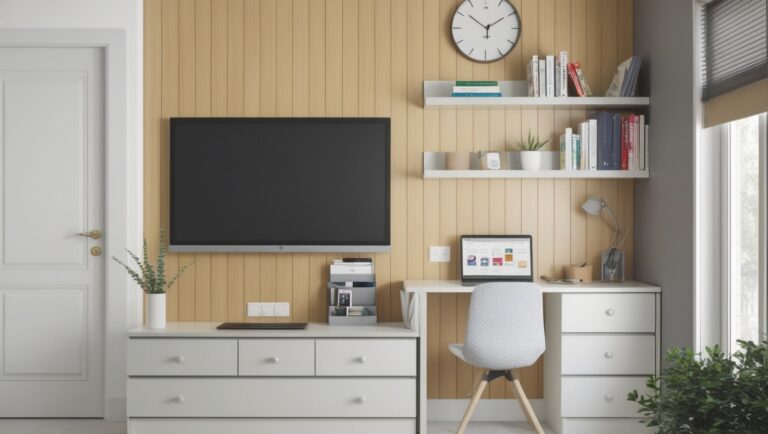Floating Shelves in a Useful Home Office Corner