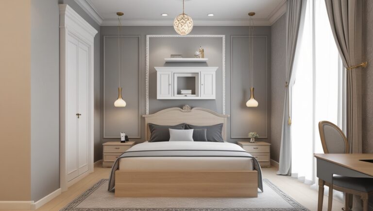A Neo-Classical Study and TV Unit in a Bedroom