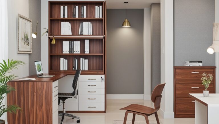A Beautiful Home Office Design Including a Folding Bookcase