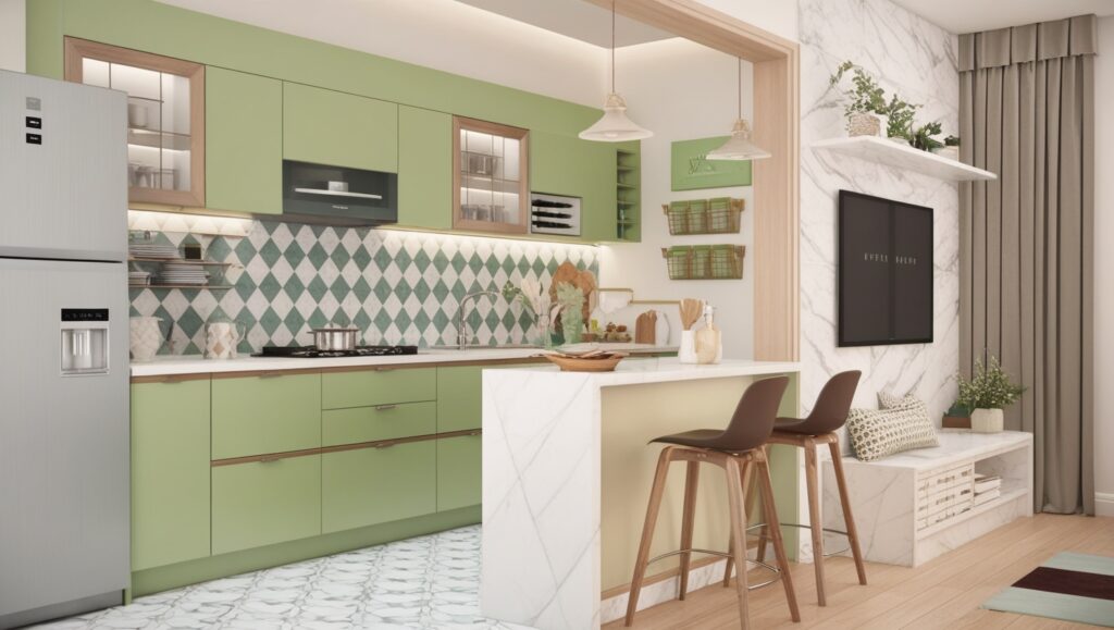 9. An Open Straight Kitchen In Fresh Colours