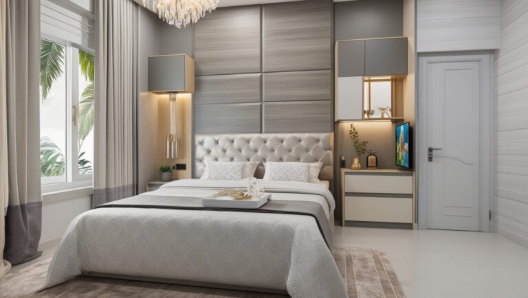 A contemporary bedroom using brick wall cladding