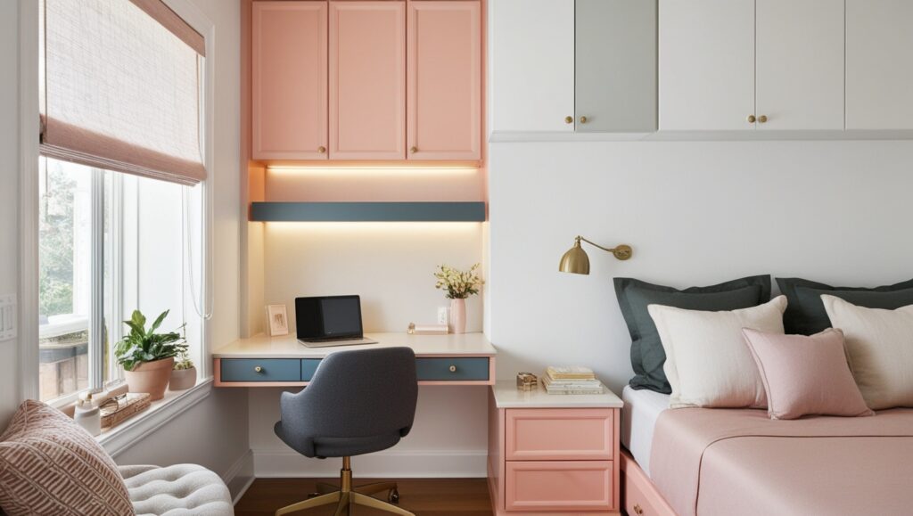 9(2). A Home Office Corner With Wall Mounted Desk And Cabinets2