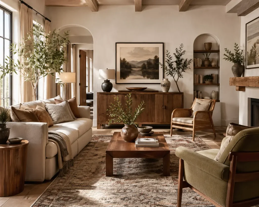 Design inspiration for a warm living room with natural textures and stylish home decor