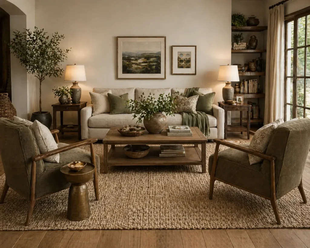 Living room design inspiration with cozy seating layout and layered decor