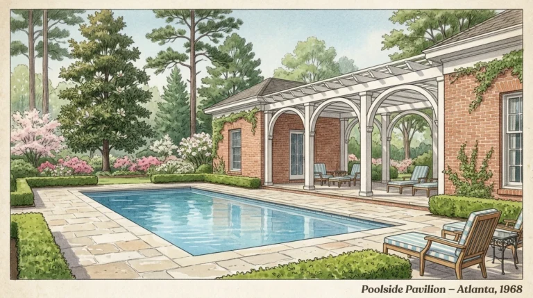 Atlanta poolhouse Jova Daniels Busby archive inspired 1968 poolside pavilion