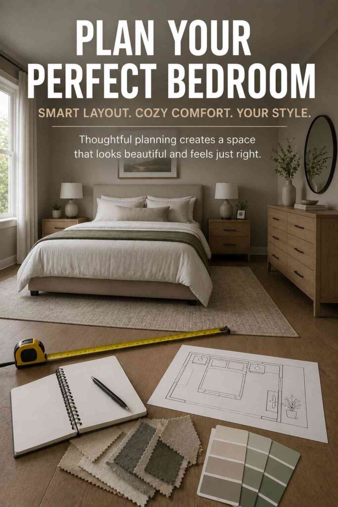 Bedroom Makeover: Practical Ideas to Create a Calm, Beautiful Room 2 bedroom makeover planning with measuring tape, paint samples, and furniture layout ideas