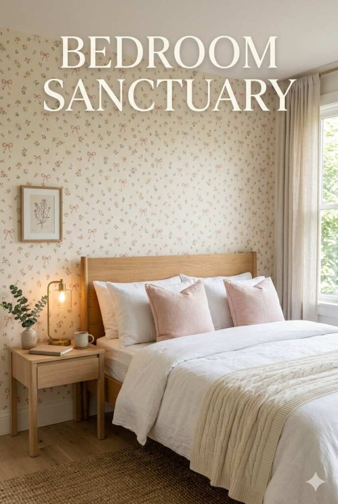 Cute Wallpaper Ideas: Fresh, Cozy, and Stylish Ways to Brighten Every Screen and Room 4 Cute bedroom wallpaper with soft floral and bow accent wall