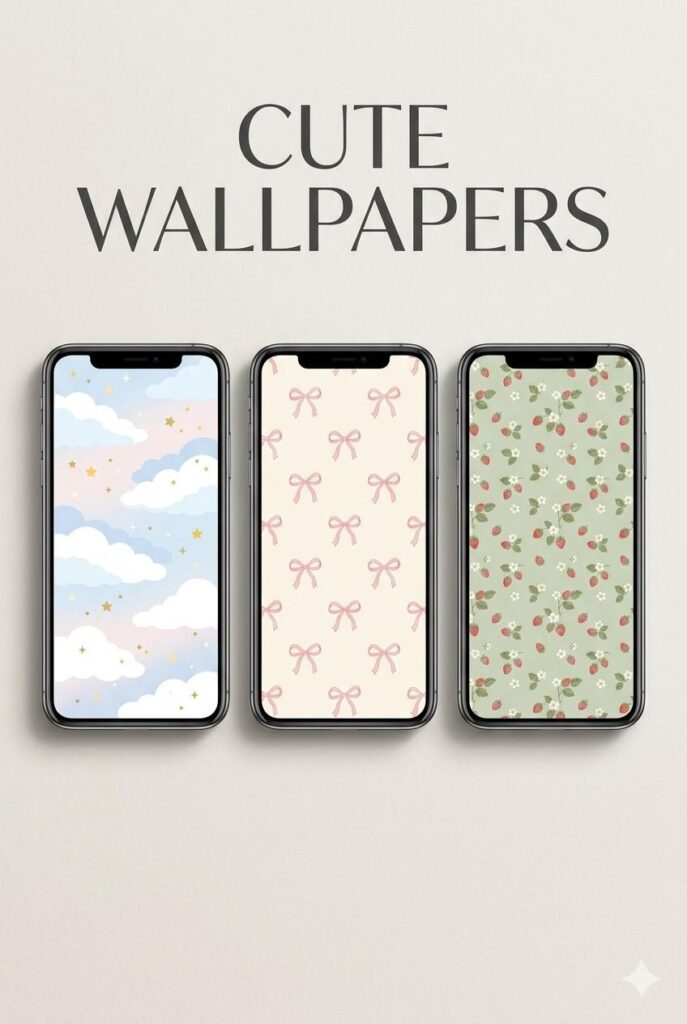 Cute Wallpaper Ideas: Fresh, Cozy, and Stylish Ways to Brighten Every Screen and Room 2 Cute phone wallpaper ideas with pastel clouds, bows, and strawberry patterns