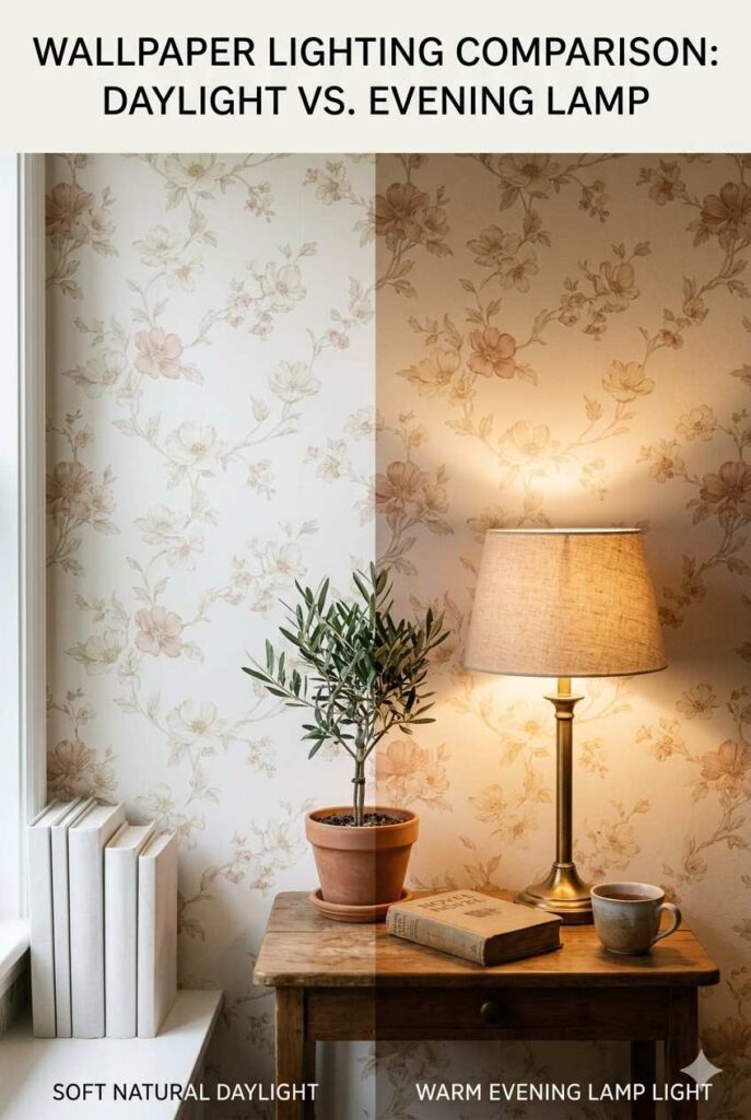 Cute Wallpaper Ideas: Fresh, Cozy, and Stylish Ways to Brighten Every Screen and Room 9 Cute wallpaper lighting comparison in daylight and warm evening light