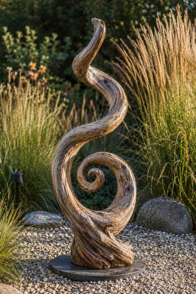 15+ ideas to Transform Your Outdoor Space with Stunning Garden Art DIY Projects 6 Driftwood sculpture as intermediate garden art DIY project