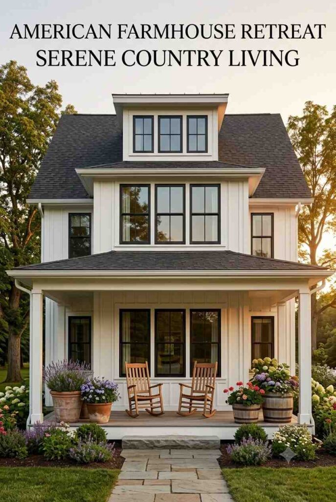 Farmhouse style exterior with covered porch and board and batten siding
