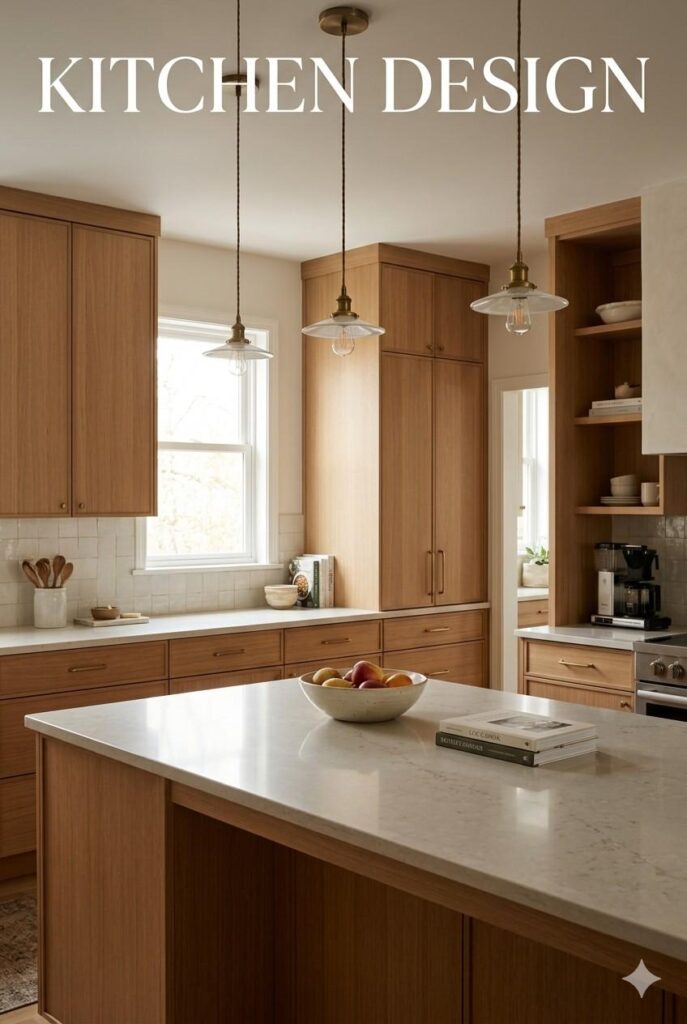 Dream Home Ideas: 27 Beautiful, Practical Ways to Design a Home You’ll Love 3 Functional kitchen hub with island, storage, warm wood cabinets, and pendant lighting