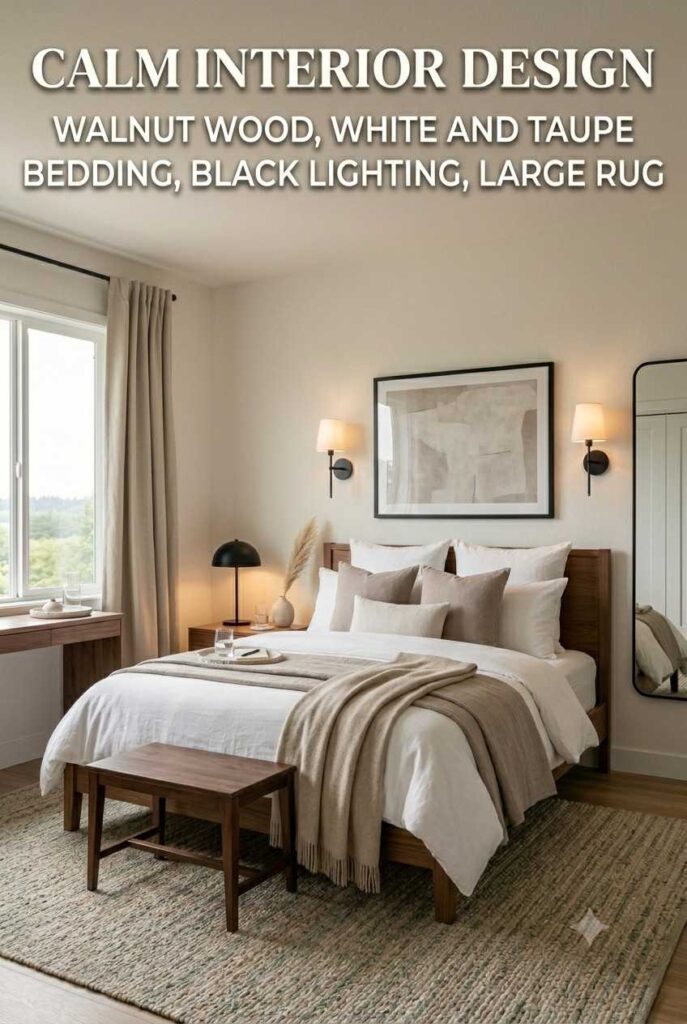Guest bedroom inspiration with cozy bedding, luggage bench, and bedside lighting