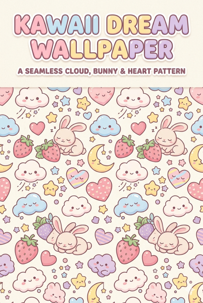 Cute Wallpaper Ideas: Fresh, Cozy, and Stylish Ways to Brighten Every Screen and Room 8 Kawaii cute wallpaper pattern with clouds, bunnies, stars, and strawberries