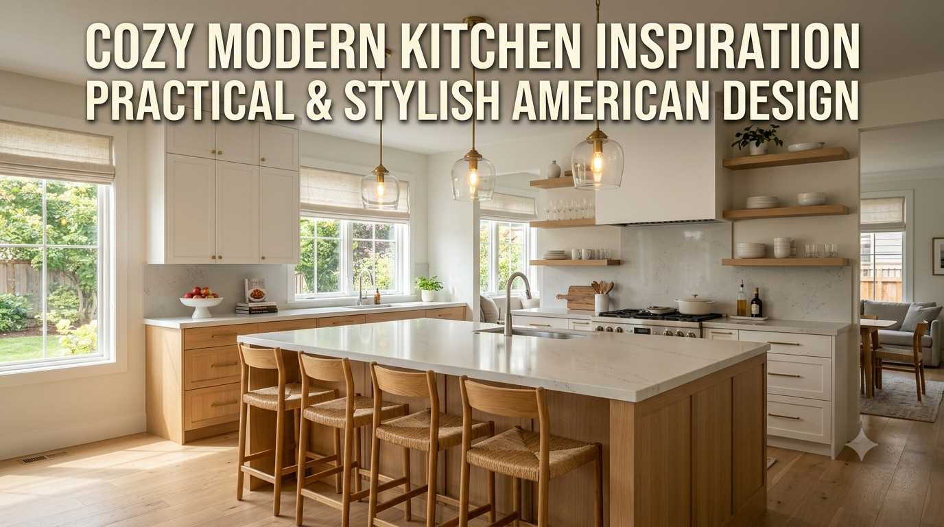Kitchen inspiration design with modern cabinets, island, lighting, and warm wood accents
