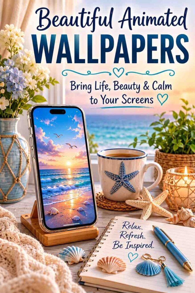 Home screen style ideas with ocean inspired animated wallpaper