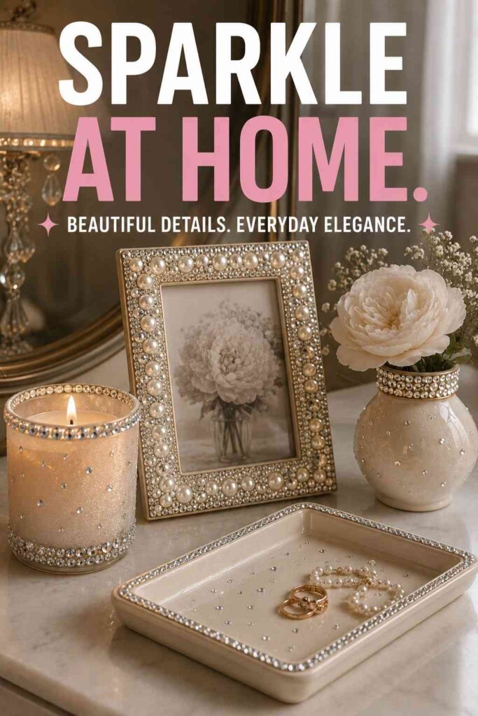 Bedazzle Design Ideas: Creative Rhinestone Projects for Clothing, Accessories, Shoes, and Home Decor 7 Rhinestone home decor ideas for trays, frames, candles, and vases