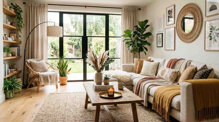 Room aesthetics guide — beautifully styled modern living room with warm natural light