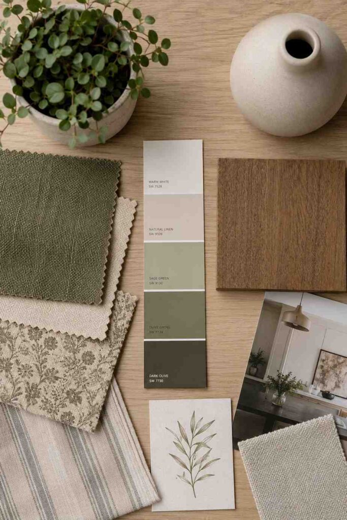 Room Aesthetics: 30+ Ultimate Guide to Designing a Space You'll Love 2 Mood board showing color, fabric, and material choices that define room aesthetics
