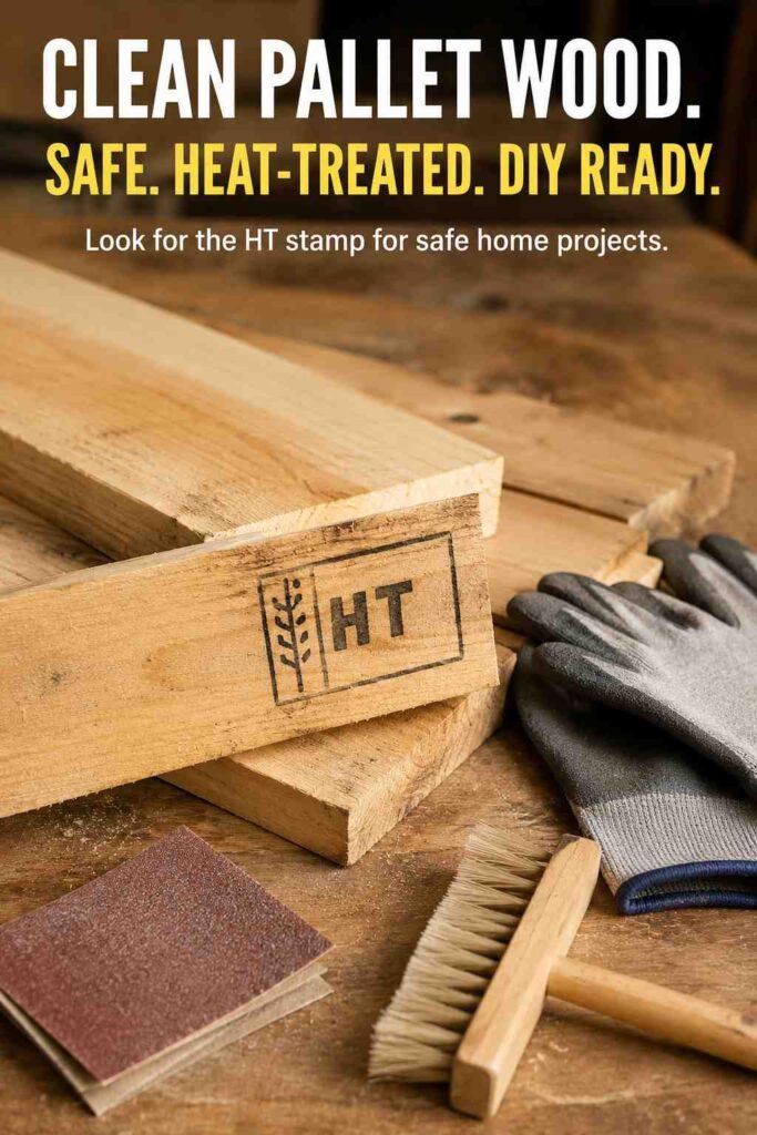 Pallet Photo Display: Rustic DIY Ideas, Safe Wood Tips, and Styling Guide 2 Safe pallet wood with HT stamp being checked before making a pallet photo display