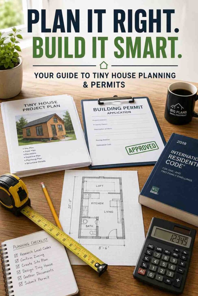Permit checklist and planning documents for a shed to tiny house project