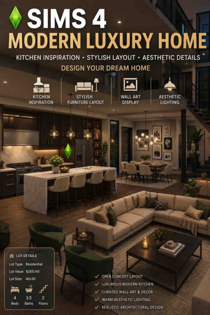 Sims 4 Stuff: Everything You Need to Enhance Gameplay, Builds, and Creativity 3 Modern Sims 4 house interior with creative kitchen and living room design
