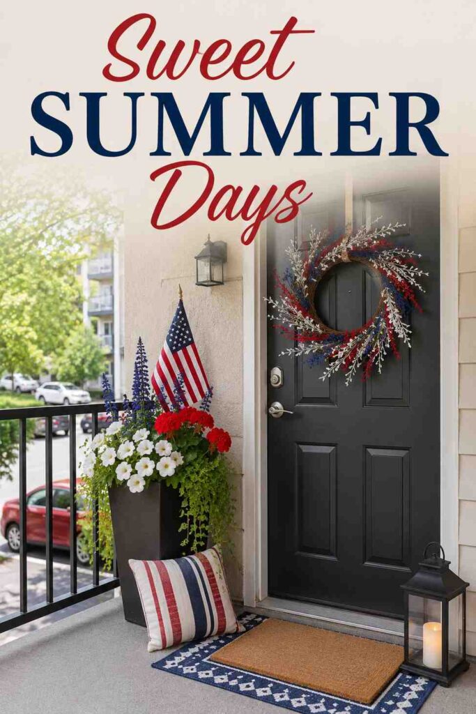 Patriotic Porch Ideas for a Warm, Welcoming American Entry 4 Small patriotic porch with compact red white and blue decor