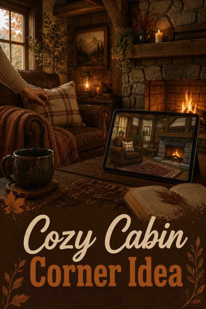 Refreshing 21 Bloxburg Living Room Design Ideas for Every Style and Budget 2 A cozy rustic living room corner with exposed wood beams and a stone fireplace, styled as one of several Bloxburg living room design ideas.
