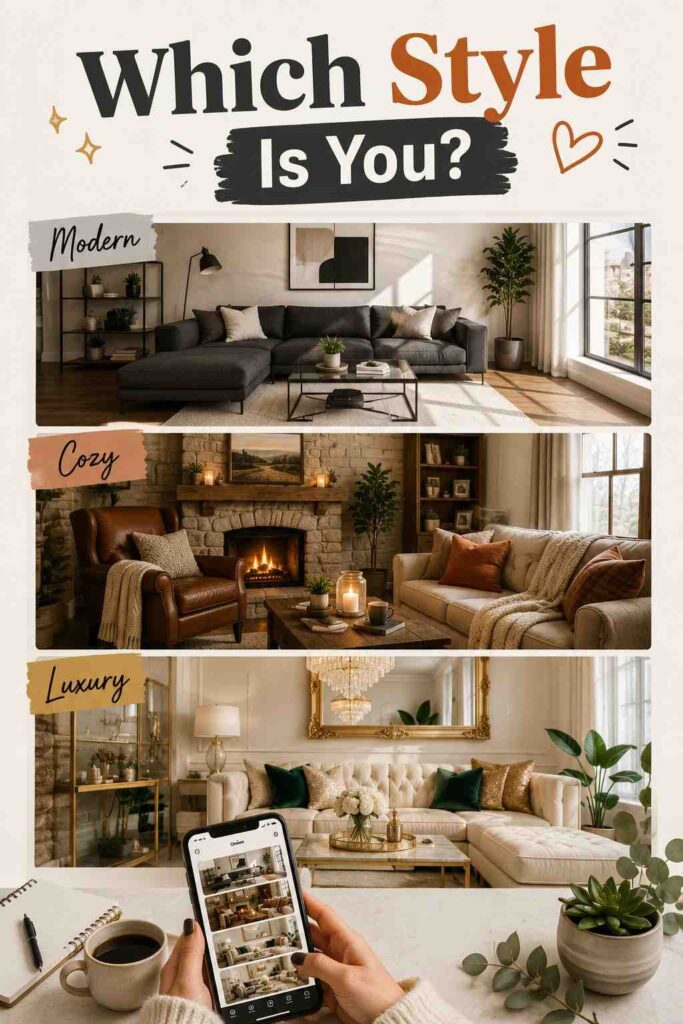 Refreshing 21 Bloxburg Living Room Design Ideas for Every Style and Budget 5 Three stacked living room style vignettes — modern, cozy, and luxury — representing different Bloxburg living room design ideas side by side.