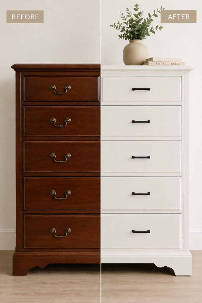 15 Room Makeover Inspiration Ideas to Transform Any Space in Your Home 5 Before and after of a repainted dresser for a budget room makeover