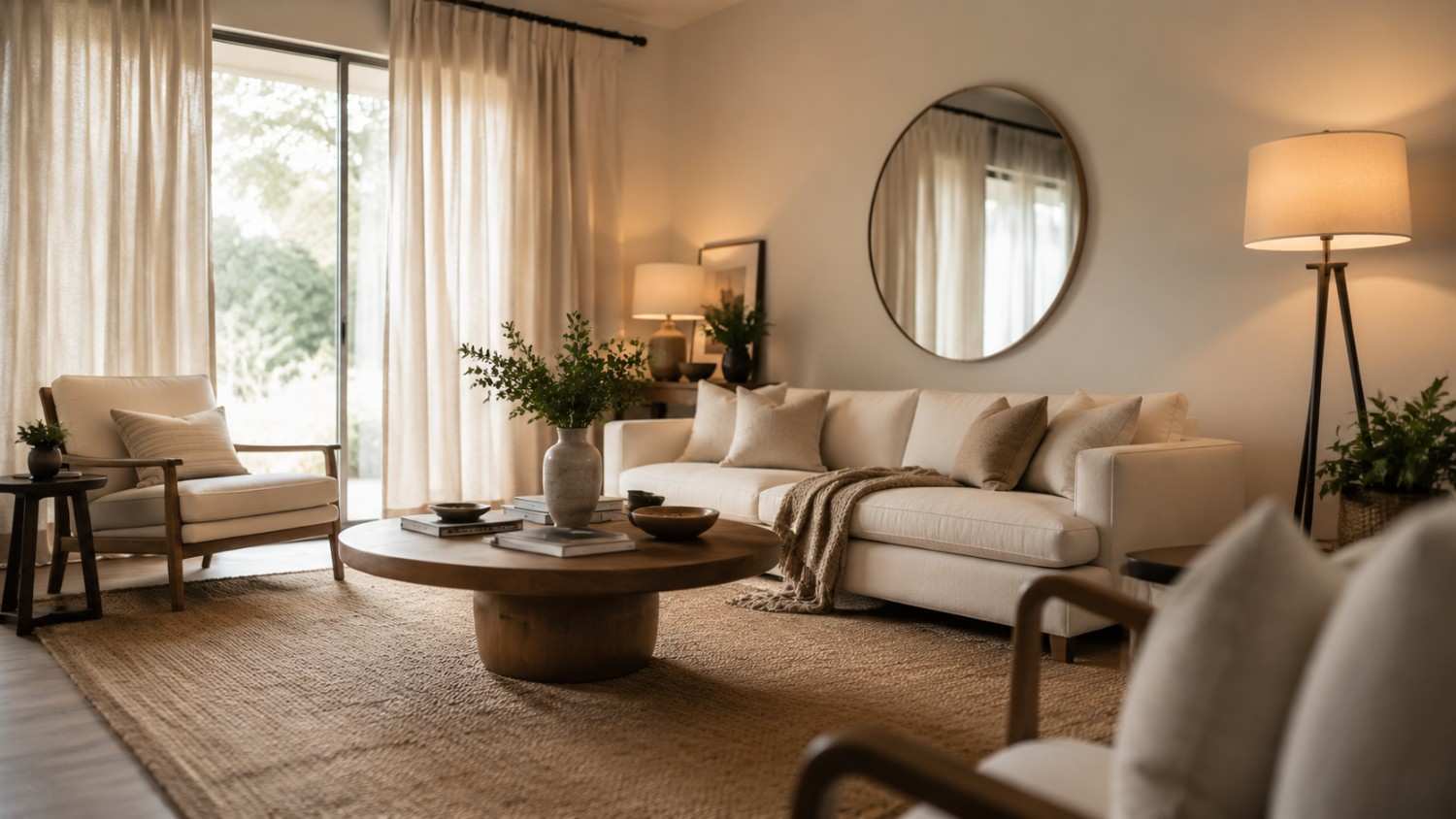 Living room styled with cheap home decor ideas that look expensive