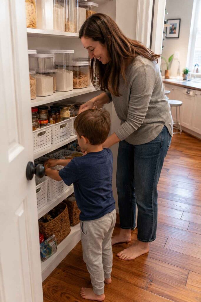 Top 26 Pantry Organization Ideas to Transform Your Kitchen Storage in 2026 2 Child easily finding a snack in an organized, labeled pantry zone