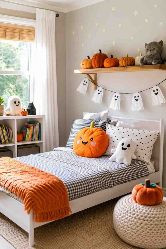 Top 15 Halloween Indoor Decor Ideas to Turn Your Home Into a Show-Stopping Haunt 5 Kid-friendly Halloween indoor decor with felt pumpkins and ghost garland