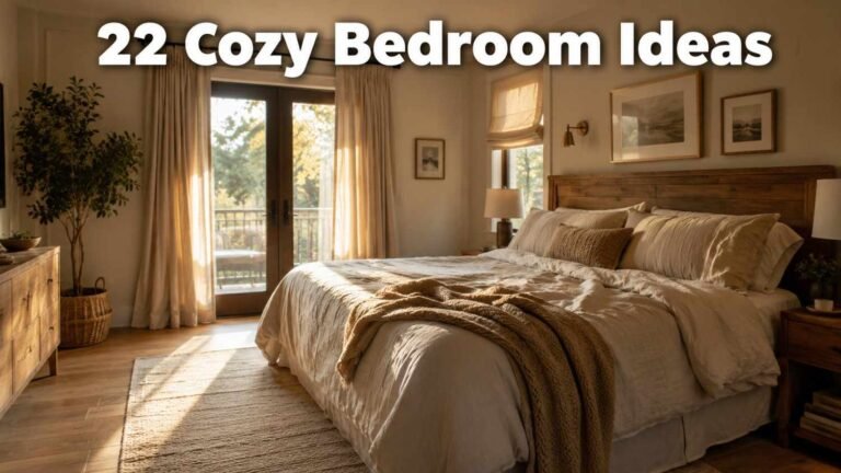 A sunlit master bedroom styled with warm neutral bedding, linen curtains, and a wood headboard for a cozy, lived-in look.