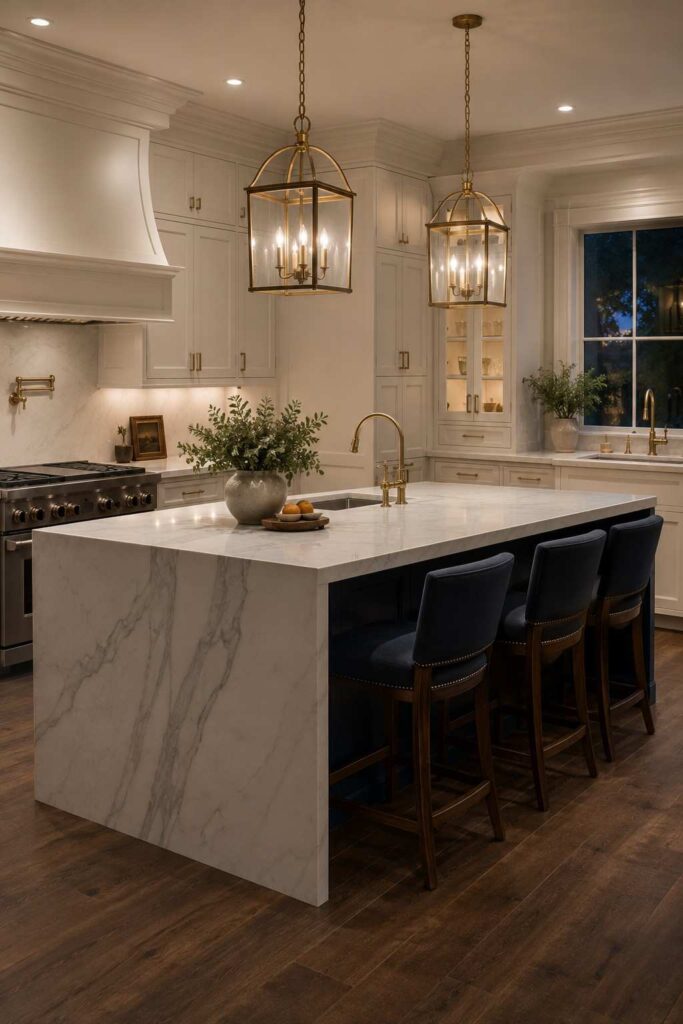 Top 26 Kitchen Color Ideas to Transform Your Space in 2026 5 Deep navy blue kitchen island, a bold kitchen color idea for small spaces