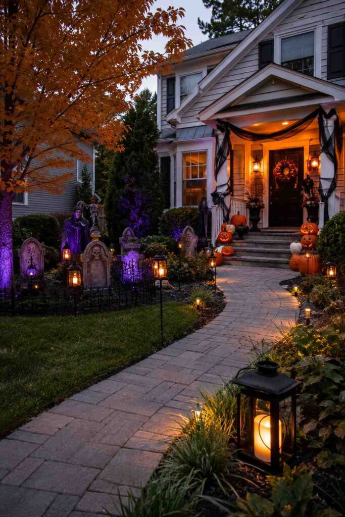 Top 20 Spooky Halloween Outdoor Ideas to Transform Your Yard This Fall 2 Safe Halloween yard layout with a clear walkway and securely placed outdoor decorations