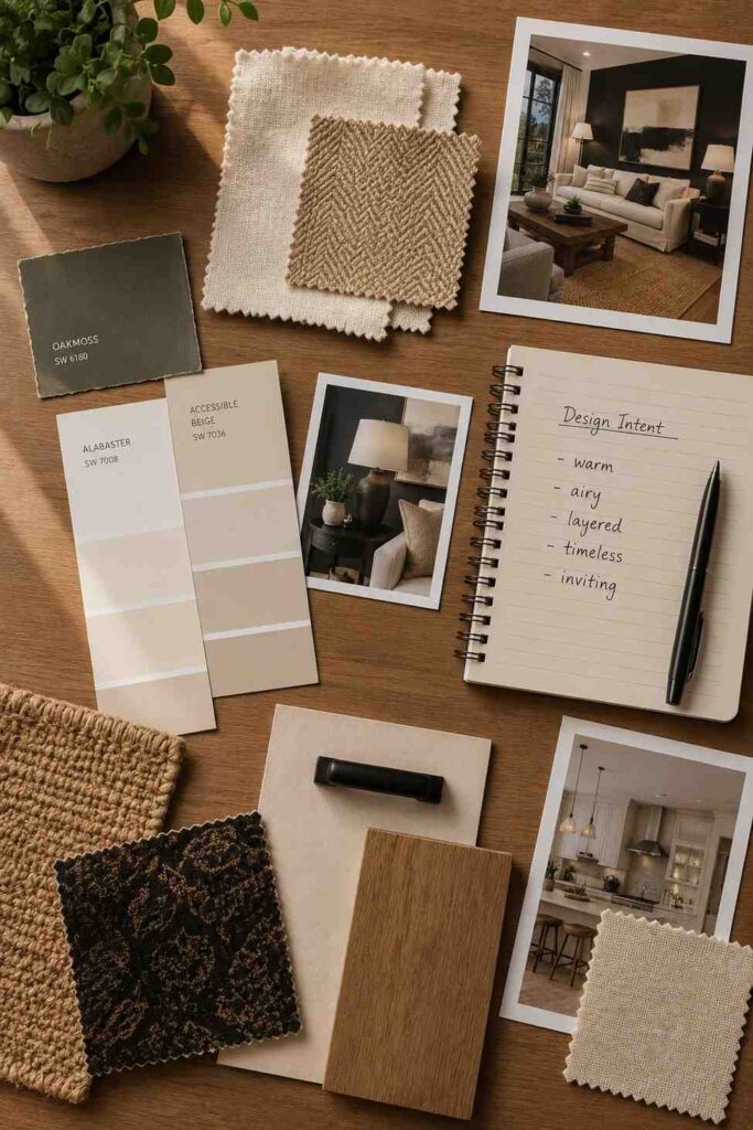 15 Room Makeover Inspiration Ideas to Transform Any Space in Your Home 2 Moodboard with paint swatches and photos used to plan a room makeover