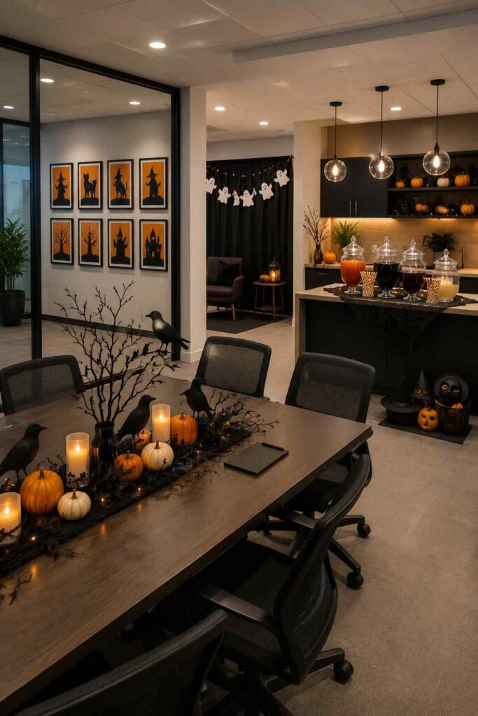 Top 22 Office Halloween Decorations for a Fun, Spooky Workplace 5 Halloween decorations in an office meeting room and break-room area