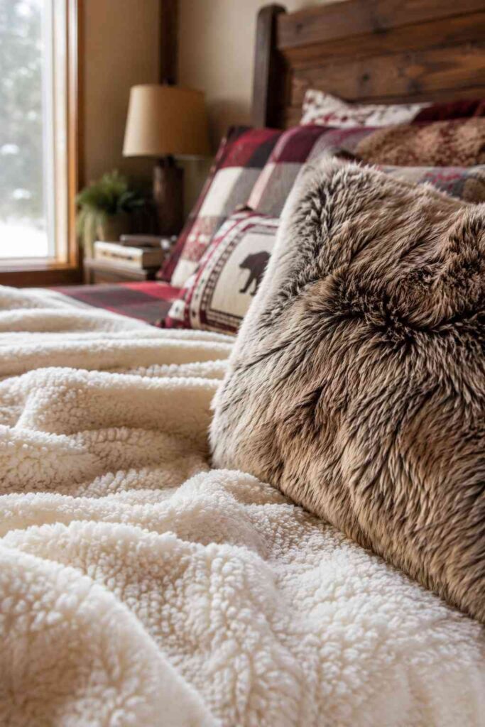 Top 9 Cozy Christmas Bedding Set Ideas to Transform Your Bedroom This Holiday Season 4 Sherpa-lined Christmas comforter with faux fur throw pillow for extra warmth