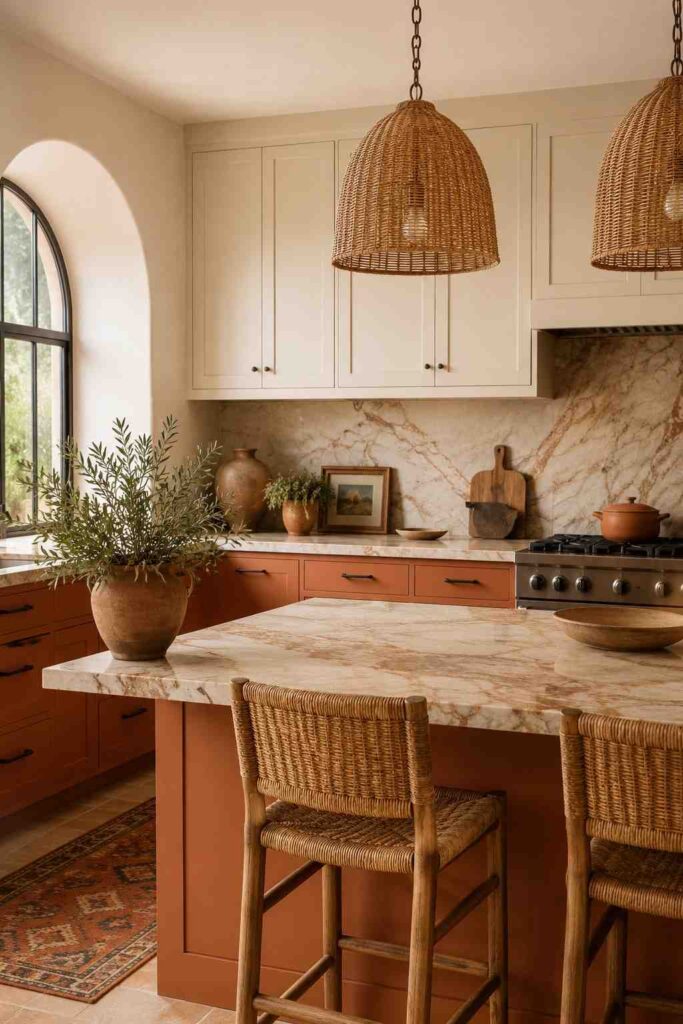 Top 26 Kitchen Color Ideas to Transform Your Space in 2026 7 Terracotta kitchen cabinets paired with natural stone, an earthy kitchen color idea
