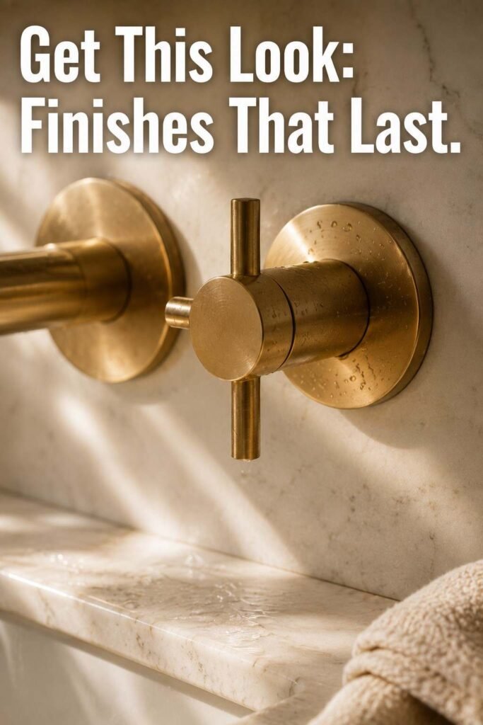 Trendy 23 Bathroom Color Schemes That Instantly Upgrade Any Space in 2026 4 Close-up of brushed brass faucet on marble counter, a finish detail from this bathroom color scheme.
