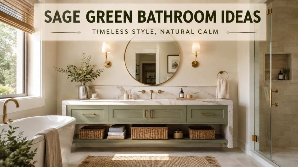 Captivating 22 Bathroom Vanity Ideas to Transform Your Space in 2026 8 Sage green floating vanity with brass mirror and marble counter, a warm bathroom vanity idea.
