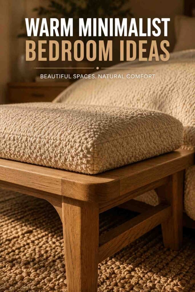 Trendy 17 Bedroom Bench Ideas to Transform Your Space in 2026 3 Close-up of boucle bench upholstery against oak wood grain, a textural bedroom bench idea.