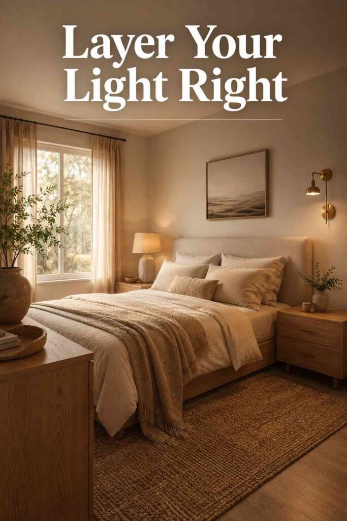 Elegant 25 Bedroom Lighting Ideas to Transform Your Space in 2026 2 Corner view of a bedroom showing ceiling, lamp, and sconce lighting layered together as a bedroom lighting idea.