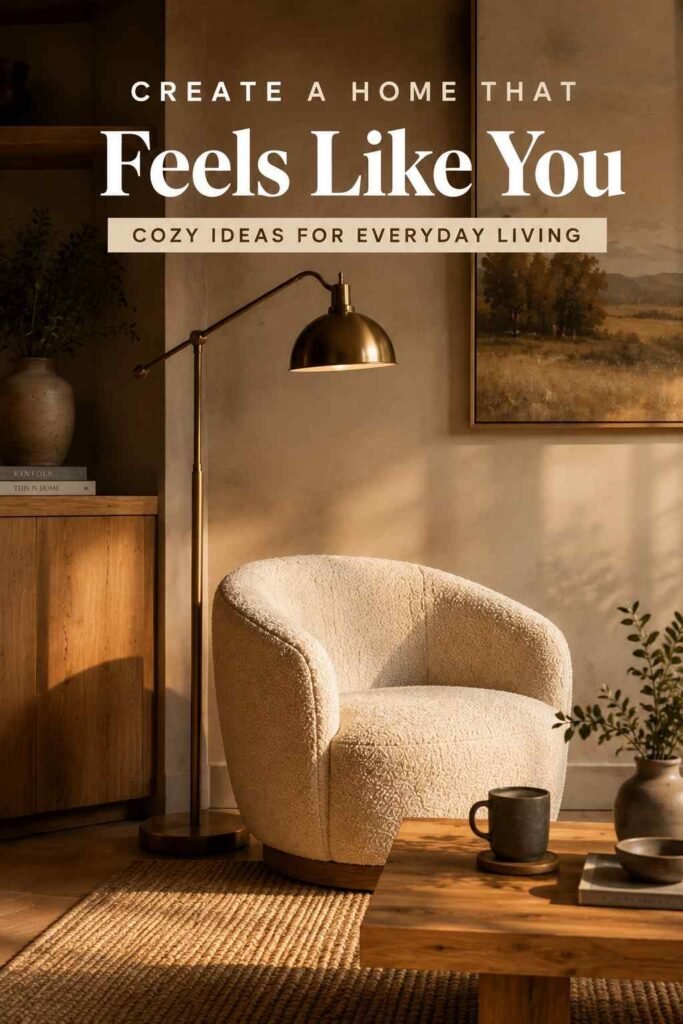 Inspiring 15 Cozy Living Room Ideas to Create a Warm, Inviting Space in 2026 4 Boucle armchair and brass floor lamp reading corner, a cozy living room idea for a small nook